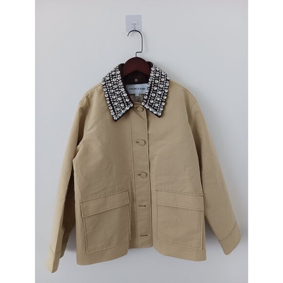 Veronica Beard Arlen Dickey Crystal-Embroidered Coated-Cotton Statement Coat - Picture 2 of 10